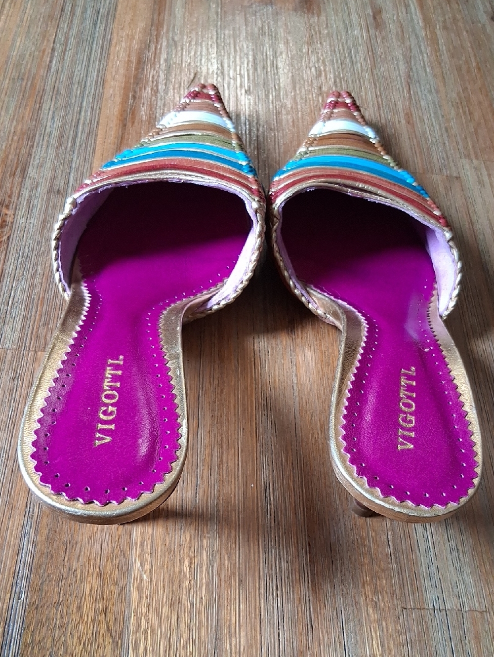 Vintage Vigotti Vero Curio Pointed Toe Leather Mules Kitten Heel - Picture 7 of 7